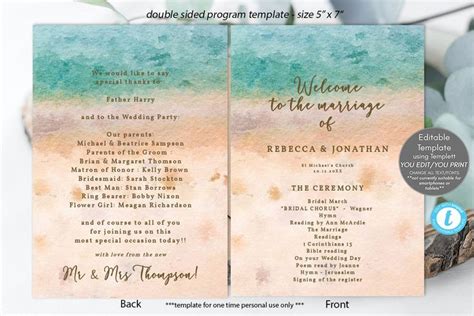 Beach Wedding Program Template in Word