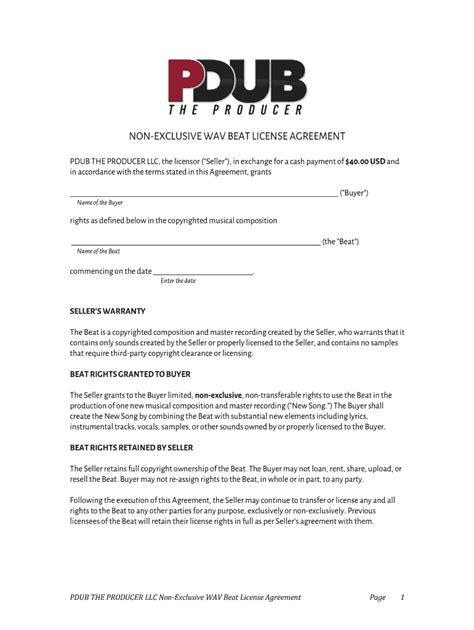 Beats License Contract Template PDF