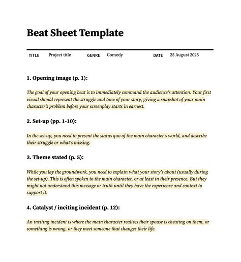 Beatsheet Template for Storytelling