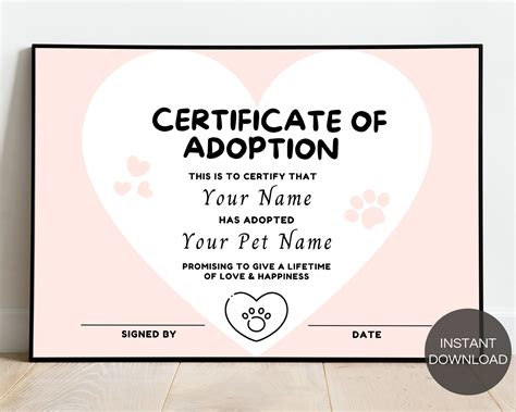 Beautiful pet adoption certificate