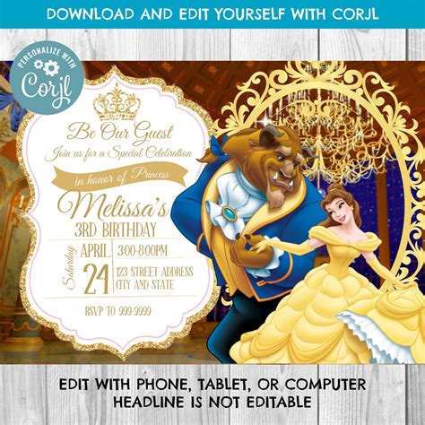 Beauty and the Beast Invitation Templates