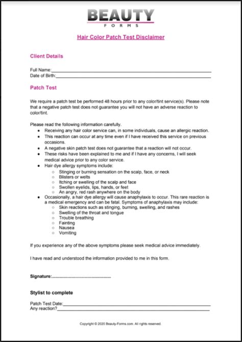 Beauty Salon Disclaimer Template