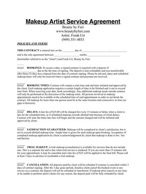 Beauty Service Agreement