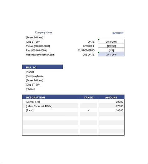 Bed and Breakfast Receipt Template Sample