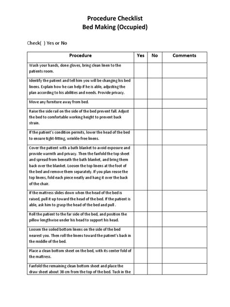 Using a bed-making checklist to ensure consistency