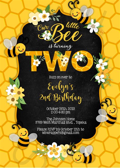 Bee birthday party invitation example 6