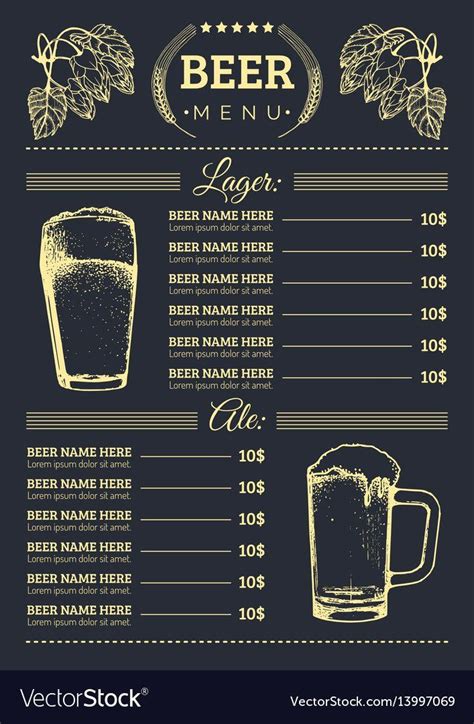 Beer Menu Template in Word Printable