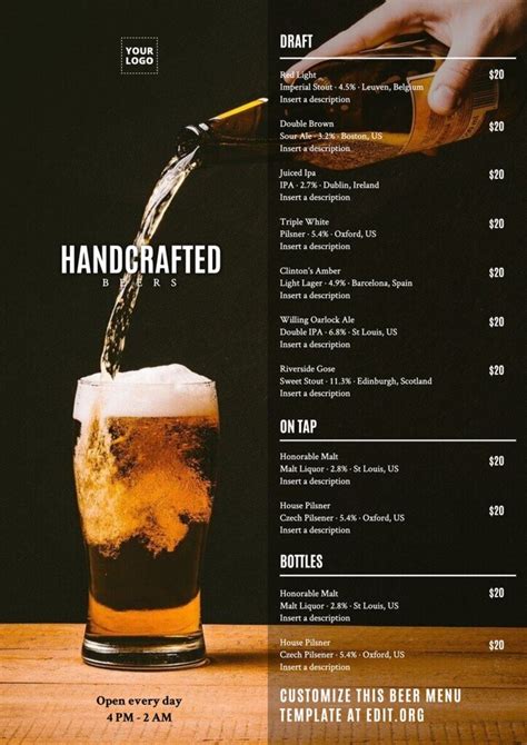 Beer Menu Template in Word Sample