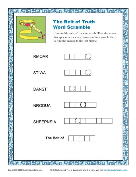 Belt of Truth worksheets