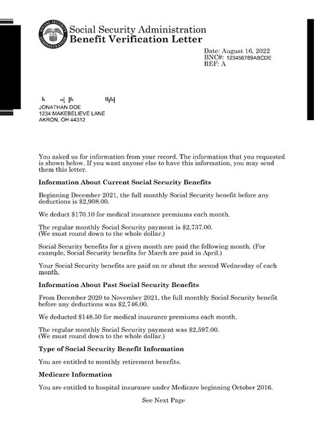 Image of benefit verification letter