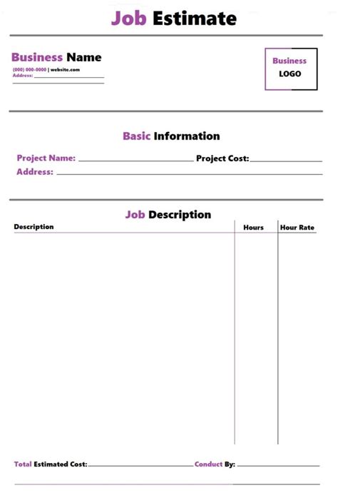 Benefits of job estimate template