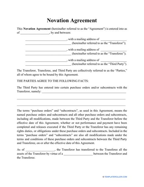 Benefits of Novation Agreement Template