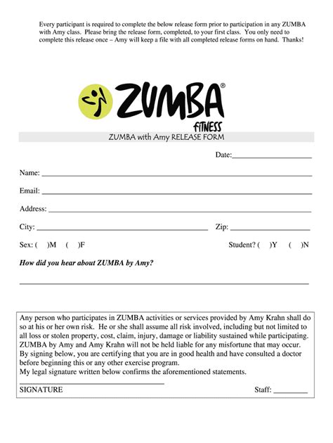 Benefits of Zumba Waiver Form Template