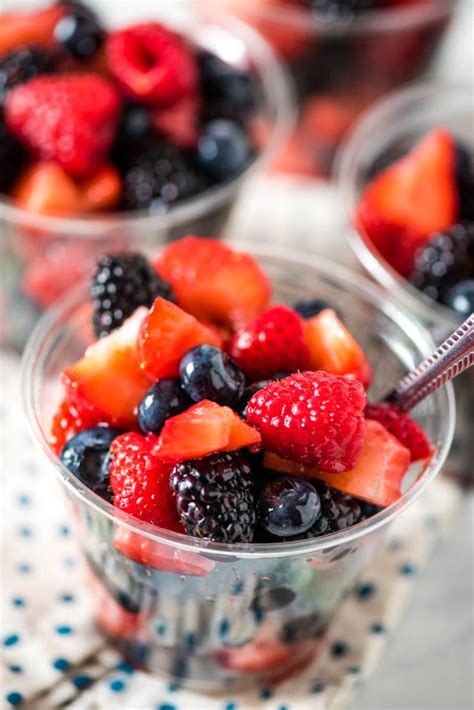 A berry bliss fruit cup with blueberries, strawberries, and raspberries