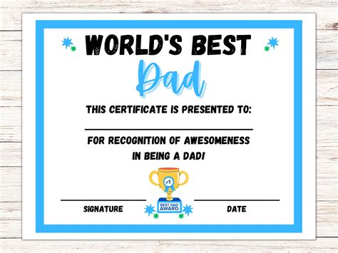 Best Dad Certificate Template