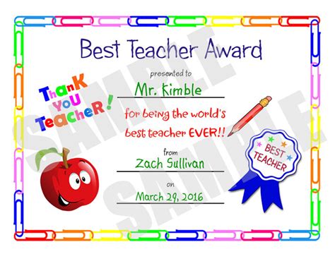 Best Teacher Certificate Printable Template