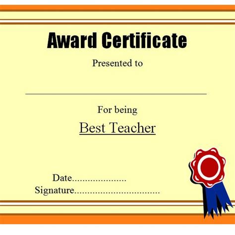 Best Teacher Certificate Template