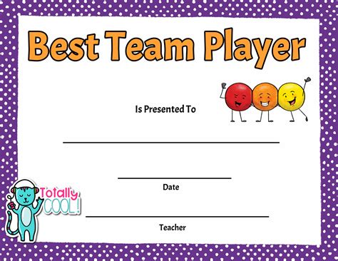 Best Team Player Certificate