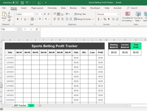 Betting template Excel example