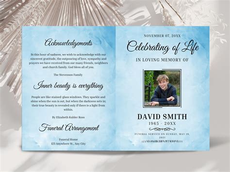 Example of a bi-fold obituary template