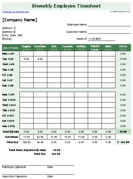 Bi-Monthly Timesheet Template Excel Download Example 5