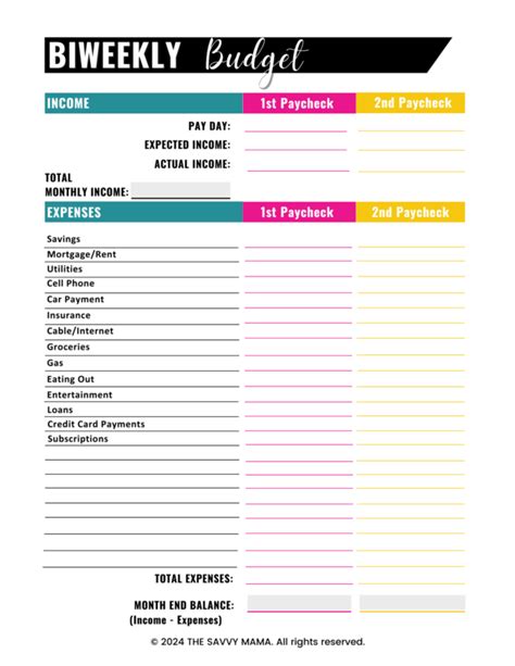 Bi-Weekly Budget Template 6