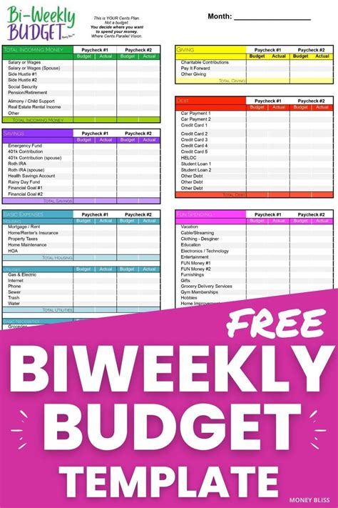 Bi-Weekly Budget Template with Budgeting Goals