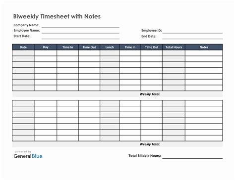 Bi-Weekly Timesheet Template