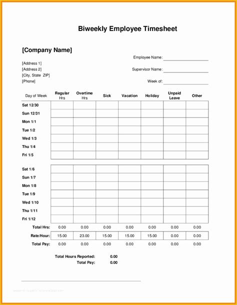 Bi-Weekly Timesheet Template Blank