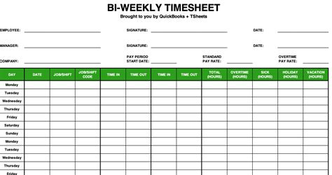 Bi-Weekly Timesheet Template Free