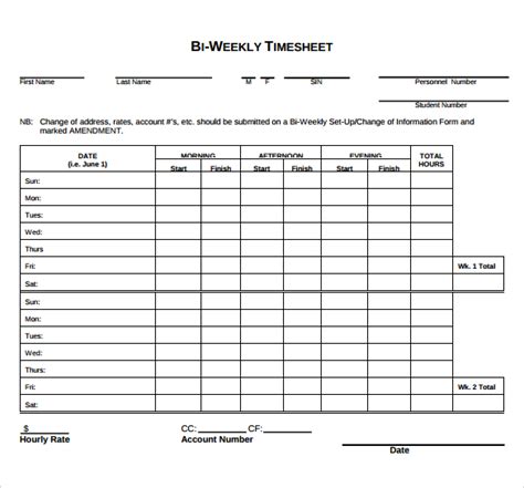 Bi-Weekly Timesheet Template Google Sheets Sample