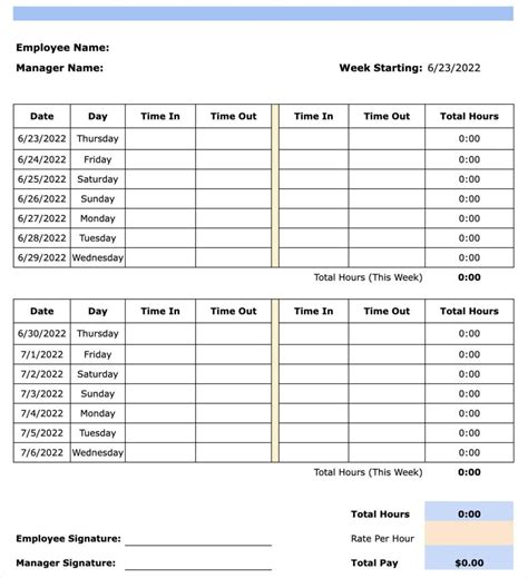 Bi-Weekly Timesheet Template Sample