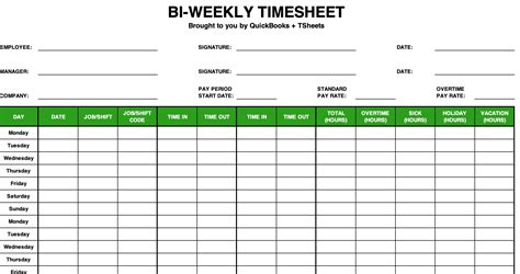 Bi-Weekly Timesheet Template with Pay Rate