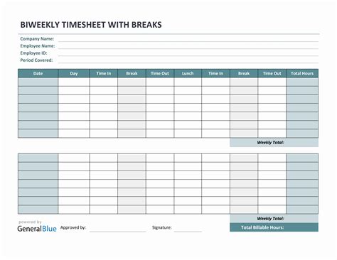 Bi-Weekly Timesheet Template Example