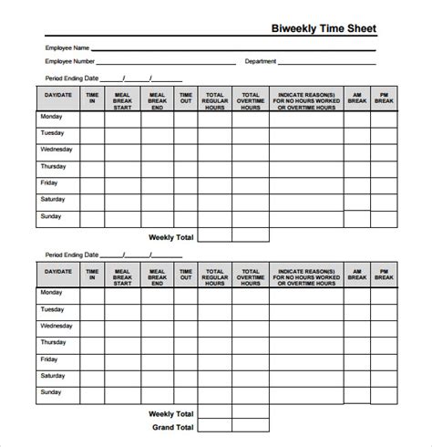 Bi-Weekly Timesheet Templates