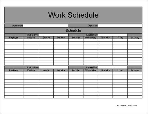 Bi-Weekly Work Schedule Templates