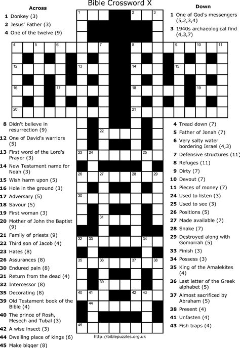 Bible Crossword Puzzles Answers