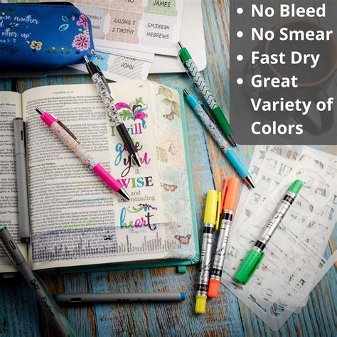 Bible study journal with colorful pens and stickers