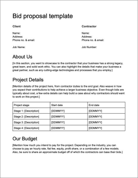 Bid Proposal Template Example 1