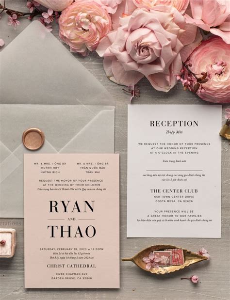 Bilingual wedding invitation template 8