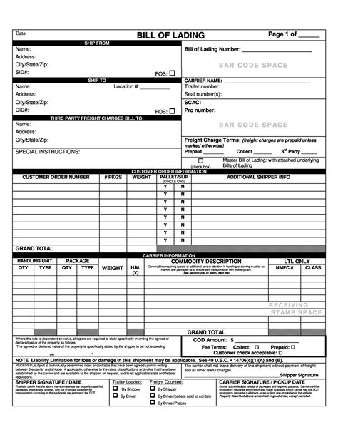 Bill of Lading Format PDF