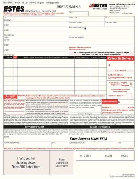 Bill of Lading Format Template