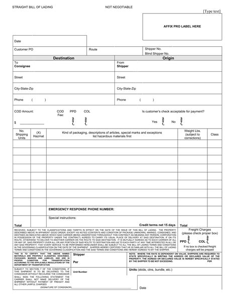 Bill of Lading Template in Excel Download