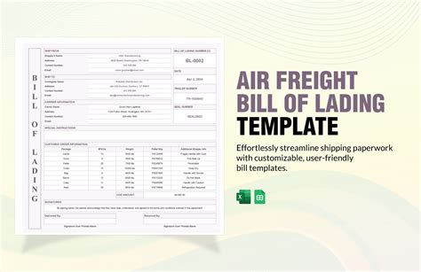 Bill of Lading Template for Air Freight