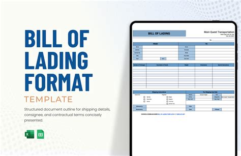 Bill of Lading Template Google Sheets Design