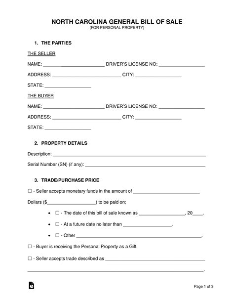 Bill of Sale NC Template 2