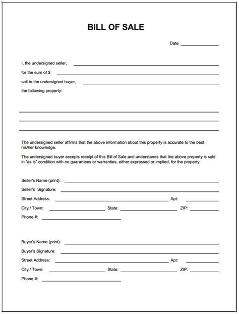 Bill of Sale Template Download