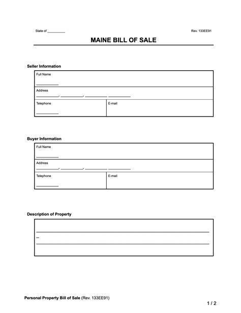 Bill of Sale Template Maine Components