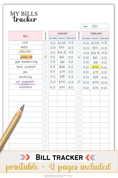 Bill Tracker Printable