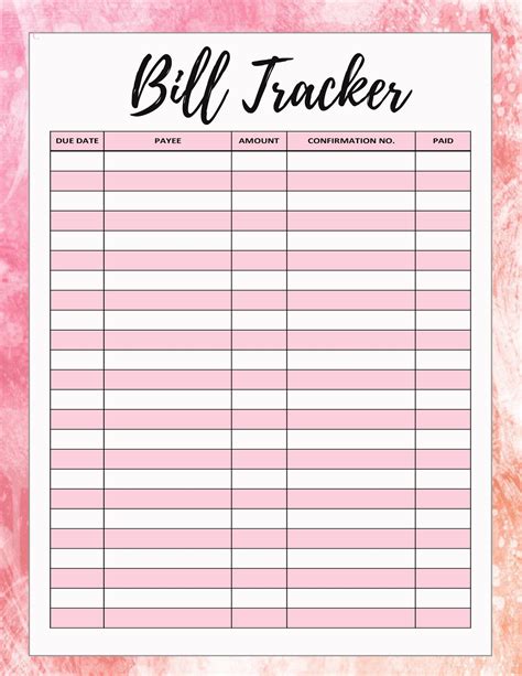 Example of a bill tracking template